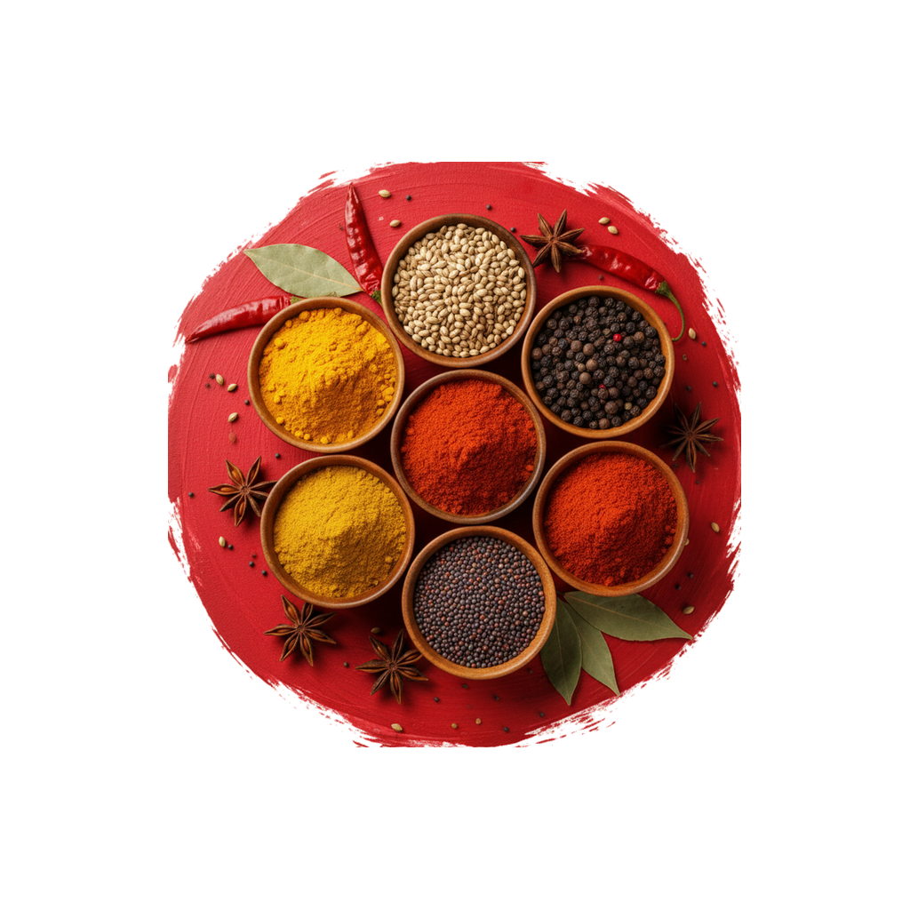 Indian spices in small bowls